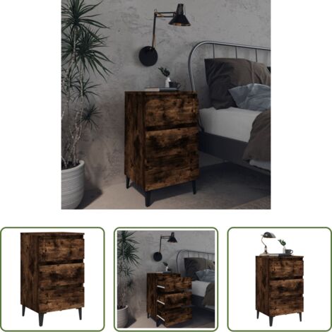 Comodino con cassetti -  Comodino con Gambe in Metallo Rovere Fumo 40x35x69 cm