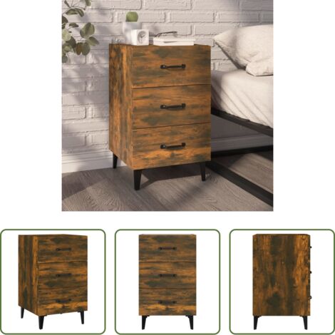 Comodino con cassetti -  Comodino Rovere Fumo 40x40x66 cm in Legno Multistrato