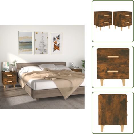 Comodino con cassetti - vidaXL Comodini 2 pz in Rovere Fumo 40x35x47,5 cm - Comodino in legno multistrato