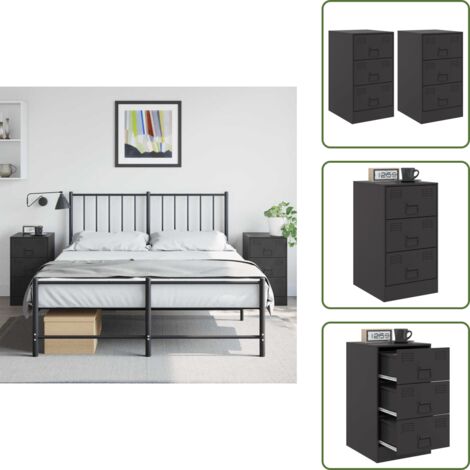 Comodino con cassetti - vidaXL Comodini 2 pz Neri 34,5x39x62 cm in Acciaio - Comodino con maniglie