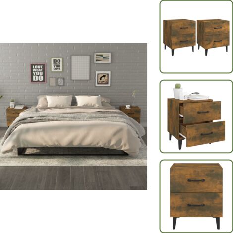Comodino con cassetti - vidaXL Comodini 2 pz Rovere Fumo 40x35x47,5 cm - Comodino rovere fumo