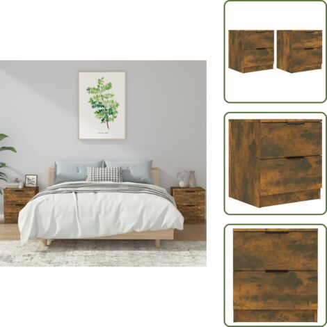 Comodino con cassetti - vidaXL Comodini 2 pz Rovere Fumo in Legno Multistrato - Comodino decorativo