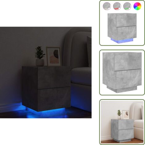 Comodino con cassetti - vidaXL Comodino con Luci LED Grigio Cemento in Legno Multistrato - Comodino con luci