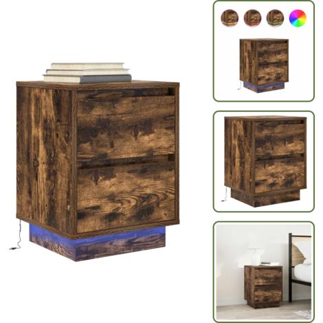 Comodino con cassetti - vidaXL Comodino con Luci LED Rovere Fumo 38x34x50 cm - Comodino per camera da letto