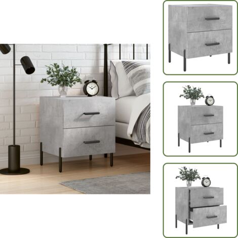 Comodino con cassetti - vidaXL Comodino Grigio Cemento 40x35x47,5 cm in Legno Multistrato - Comodino con piedini in metallo