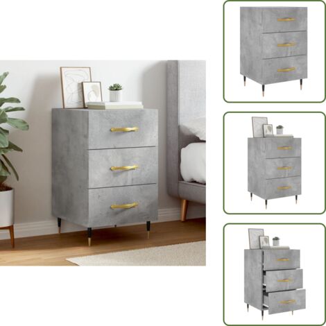 Comodino con cassetti - vidaXL Comodino Grigio Cemento 40x40x66 cm in Legno Multistrato - Comodino con piano