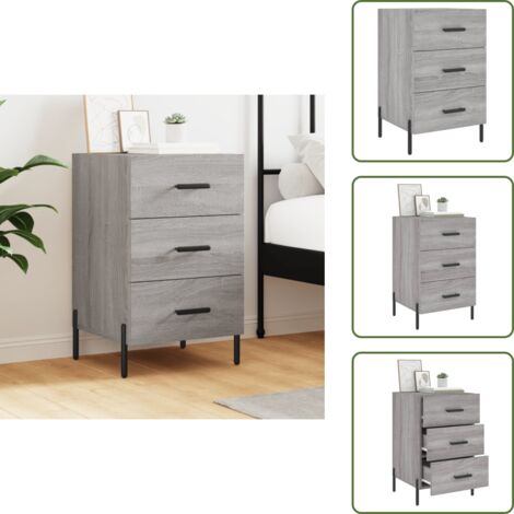 Comodino con cassetti - vidaXL Comodino Grigio Sonoma 40x40x66 cm in Legno Multistrato - Comodino con piedini in metallo
