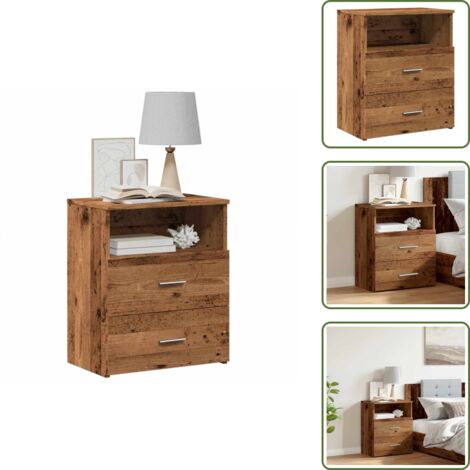 Comodino con cassetti - vidaXL Comodino Legno Antico 50x32x60 cm in Legno Multistrato - Comodino con ripiano