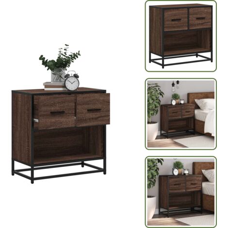 Comodino con cassetti - vidaXL Comodino Rovere Marrone 60x31x60 cm Legno Multistrato e Metallo - Comodino per camera da letto