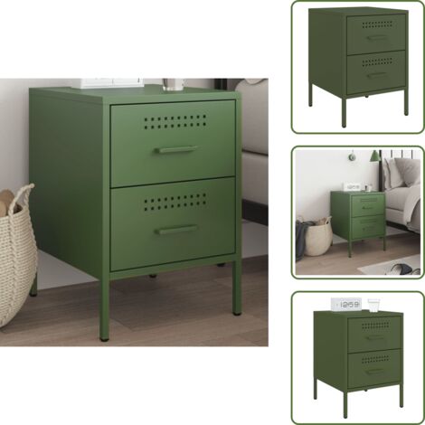 Comodino con cassetti - vidaXL Comodino Verde Oliva 36x39x50,5 cm in Acciaio - Comodino da letto