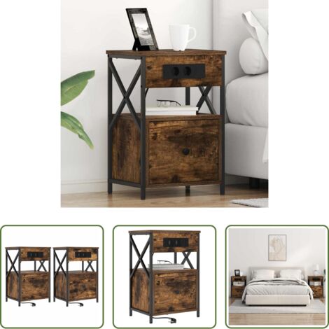 Comodino con cassetto -  Armadio da Notte con cassetto 2 pcs Rovere fumé 40 x 31 x 60 cm