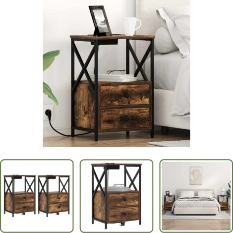 Comodino con cassetto -  Armadio da Notte con cassetto 2 pcs Rovere fumé 40 x 31 x 60 cm