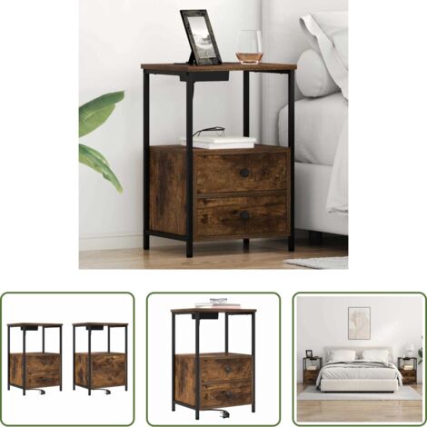 Comodino con cassetto -  Armadio da Notte con cassetto 2 pcs Rovere fumé 40 x 31 x 60 cm