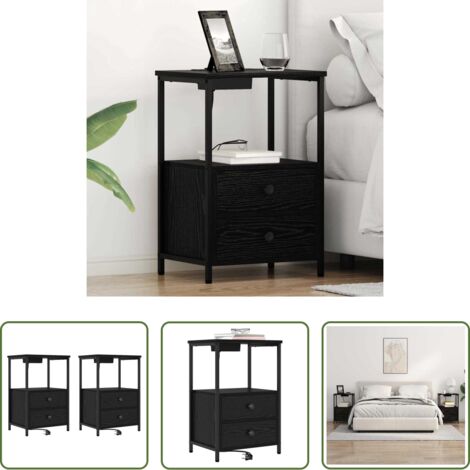 Comodino con cassetto -  Armadio da Notte con cassetto 2 pcs Rovere Nero 40 x 31 x 60 cm