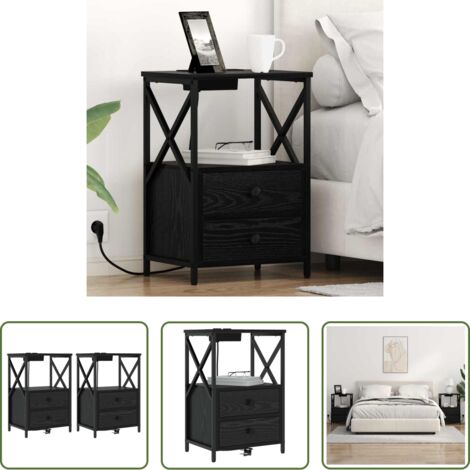 Comodino con cassetto -  Armadio da Notte con cassetto 2 pcs Rovere Nero 40 x 31 x 60 cm