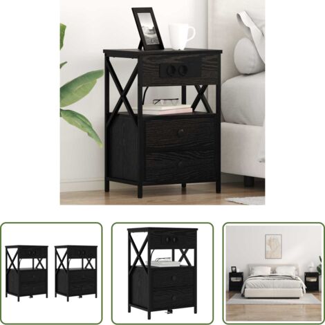 Comodino con cassetto -  Armadio da Notte con cassetto 2 pcs Rovere Nero 40 x 31 x 60 cm
