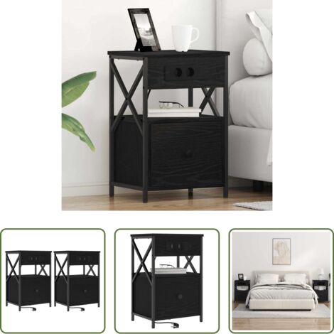 Comodino con cassetto -  Armadio da Notte con cassetto 2 pcs Rovere Nero 40 x 31 x 60 cm