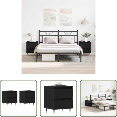 Comodino con cassetto -  Armadio da Notte con cassetto 2 pcs Rovere Nero 40 x 35 x 50 cm