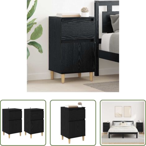 Comodino con cassetto -  Armadio da Notte con cassetto 2 pcs Rovere Nero 40 x 35 x 70 cm