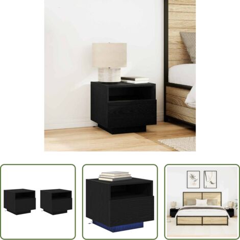 Comodino con cassetto -  Armadio da Notte con cassetto 2 pcs Rovere Nero 40 x 39 x 37 cm
