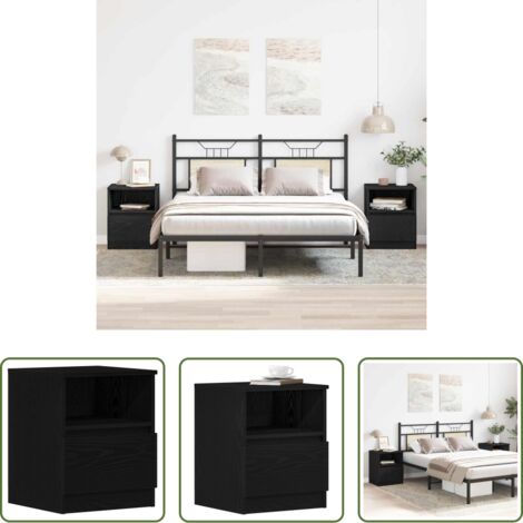 Comodino con cassetto -  Armadio da Notte con cassetto 2 pcs Rovere Nero 40 x 40 x 50 cm