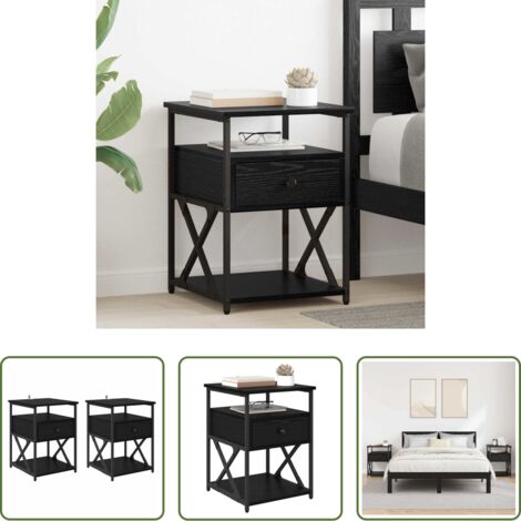 Comodino con cassetto -  Armadio da Notte con cassetto 2 pcs Rovere Nero 40 x 42 x 55 cm