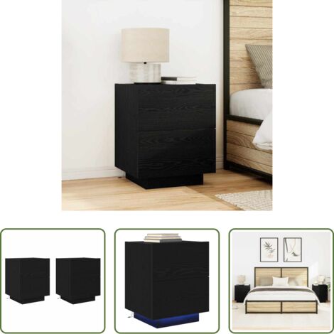 Comodino con cassetto -  Armadio da Notte con cassetto 2 pcs Rovere Nero 45 x 40 x 55 cm