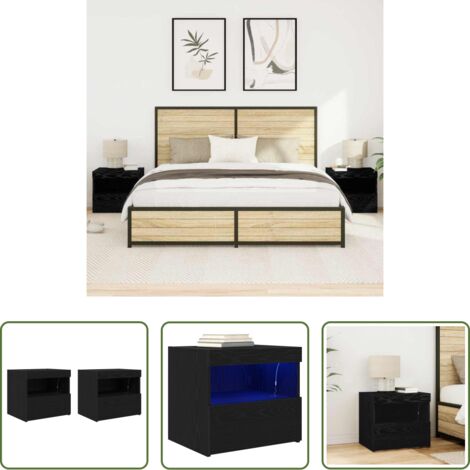 Comodino con cassetto -  Armadio da Notte con cassetto 2 pcs Rovere Nero 50 x 40 x 45 cm