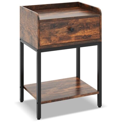 Comodino con cassetto e ripiano aperto Tavolino stile industriale Marrone rustico