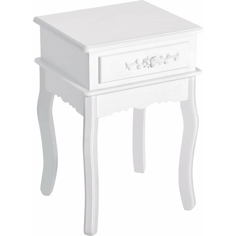 Comodino con Cassetto in Legno Bianco 40x35x60 cm