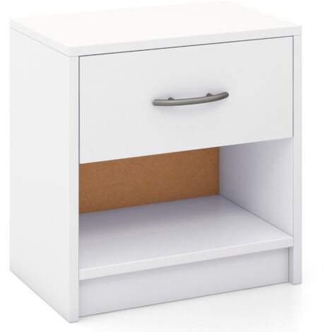 Comodino con cassetto ripiano aperto Tavolino da notte compatto Bianco