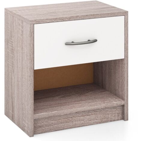 Comodino con cassetto ripiano aperto Tavolino da notte compatto Grigio chiaro