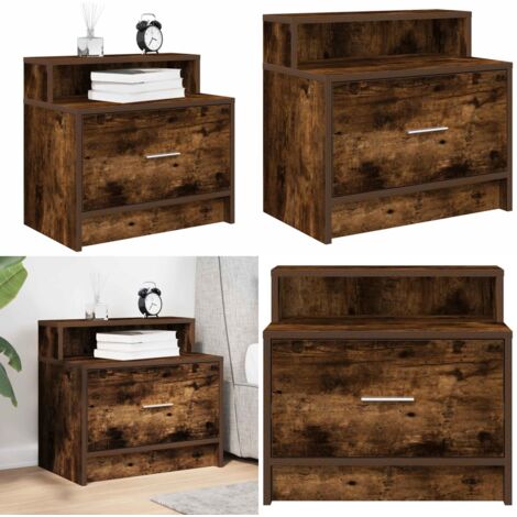 Comodino con Cassetto Rovere Fumo 51x31x47 cm - Comodino in truciolato - Comodino rovere fumo