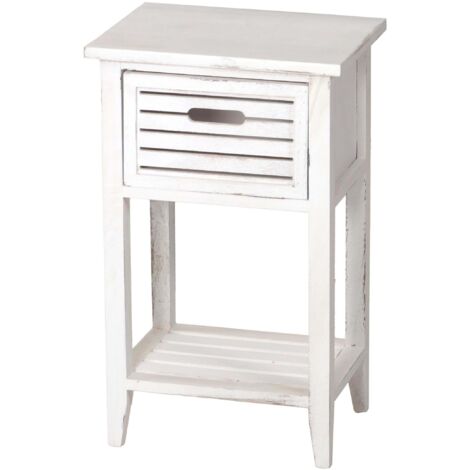 Comodino con cassetto shabby vintage legno paulonia 27x35x57cm bianco