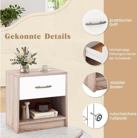 Comodino con cassetto tavolino con vano a giorno 385 x 28 x 405 cm naturale bianco