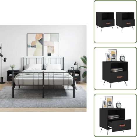 Comodino con cassetto - vidaXL Comodini 2 pz Neri 40x35x47,5 cm in Legno Multistrato - Comodino con scomparto