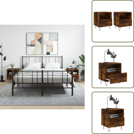 Comodino con cassetto - vidaXL Comodini 2 pz Rovere Fumo 40x35x47,5 cm in Legno Multistrato - Comodino con scomparto