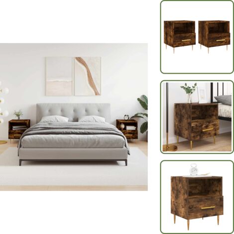 Comodino con cassetto - vidaXL Comodini 2 pz Rovere Fumo 40x35x47,5 cm in Legno Multistrato - Comodino con scomparto