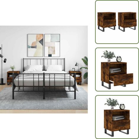 Comodino con cassetto - vidaXL Comodini 2 pz Rovere Fumo 40x35x47,5 cm in Legno Multistrato - Comodino con scomparto