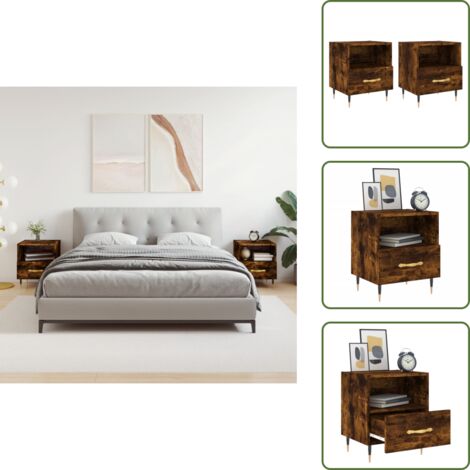 Comodino con cassetto - vidaXL Comodini 2 pz Rovere Fumo 40x35x47,5 cm in Legno Multistrato - Comodino con scomparto