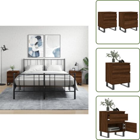 Comodino con cassetto - vidaXL Comodini 2pz Rovere Marrone 40x35x50 cm in Legno Multistrato - Comodino con scomparto