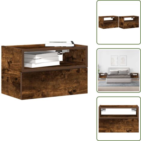 Comodino con cassetto - vidaXL Comodini a Muro 2 pz Rovere Fumo 45x26x28,5 cm - Comodino con vano aperto