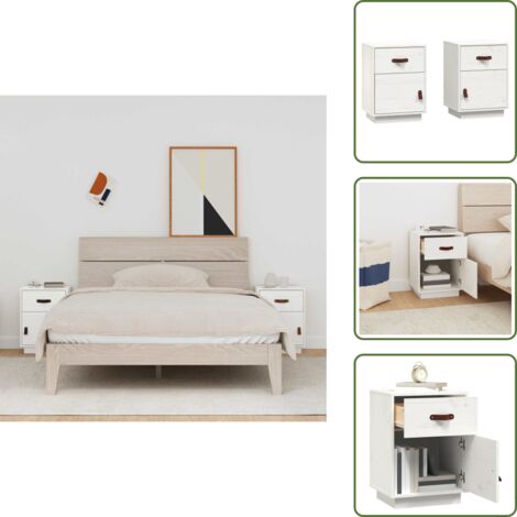 Comodino con cassetto - vidaXL Comodini Bianchi 2 pz 40x34x55 cm in Legno Massello di Pino - Comodino con anta