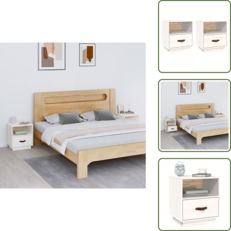 Comodino con cassetto - vidaXL Comodini Bianco 2 pz 40x34x45 cm in Legno Massello di Pino - Comodino con piano