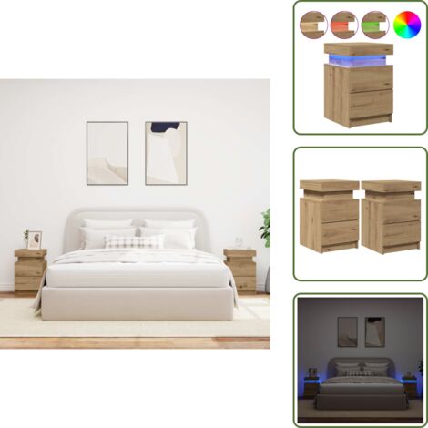 Comodino con cassetto - vidaXL Comodini con LED 2pz Rovere Artigianale 40x30x40 cm Truciolato - Comodino con luci RGB