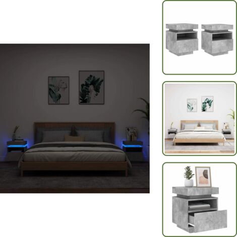 Comodino con cassetto - vidaXL Comodini con Luci LED 2pz Grigio Cemento 40x39x48,5 cm - Comodino moderno
