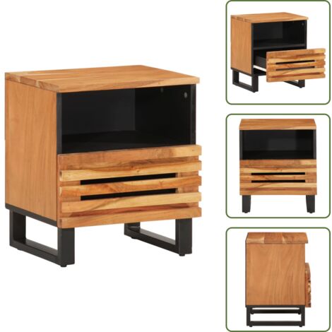 Comodino con cassetto - vidaXL Comodino 40x34x46 cm in Legno Massello di Acacia - Comodino con scomparto