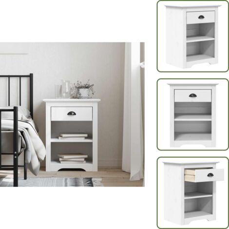 Comodino con cassetto - vidaXL Comodino BODO 53x38,5x67 cm in Legno Massello di Pino Bianco - Comodino con scomparti