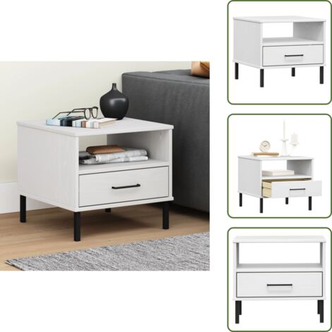 Comodino con cassetto - vidaXL Comodino con Gambe in Metallo Bianco Legno Massello Pino OSLO - Comodino da notte