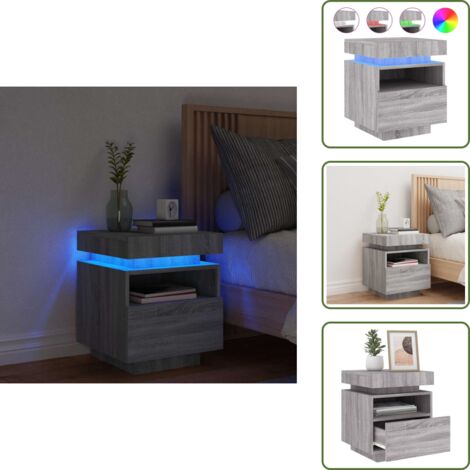 Comodino con cassetto - vidaXL Comodino con Luci LED Grigio Sonoma 40x39x48,5 cm - Comodino con luci led rgb
